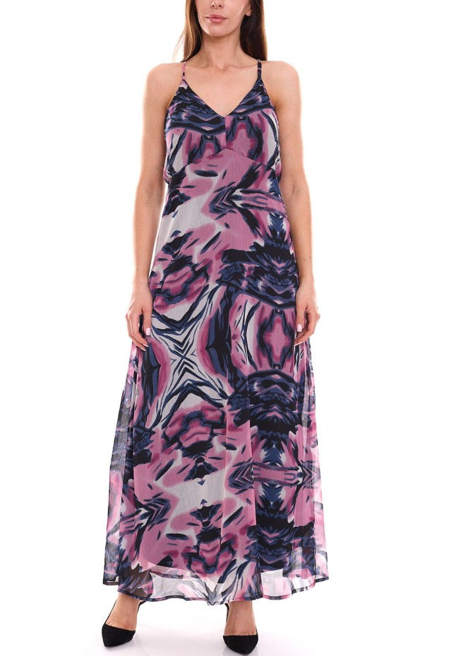 Aniston SELECTED Damen Sommer-Kleid Maxi-Kleid mit Allover-Print - Violett/Bunt