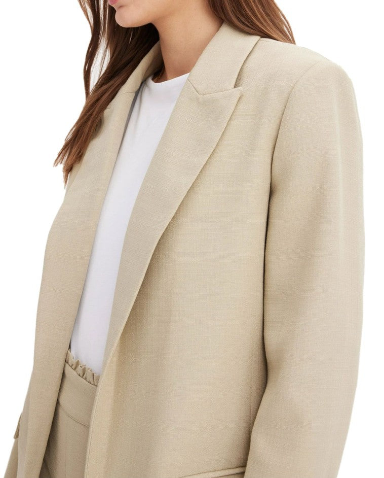 klassischer Blazer für Damen in Leinenoptik mit gestreiftem Futter Loose Fit -Beige