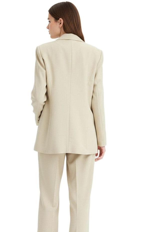 klassischer Blazer für Damen in Leinenoptik mit gestreiftem Futter Loose Fit -Beige