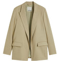 klassischer Blazer für Damen in Leinenoptik mit gestreiftem Futter Loose Fit -Beige
