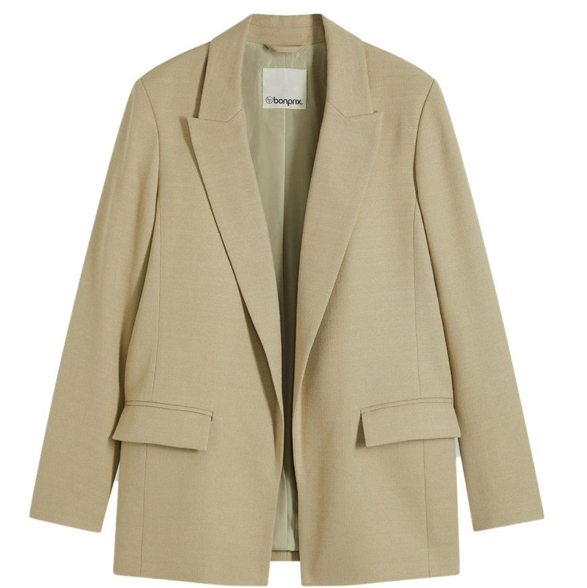 klassischer Blazer für Damen in Leinenoptik mit gestreiftem Futter Loose Fit -Beige