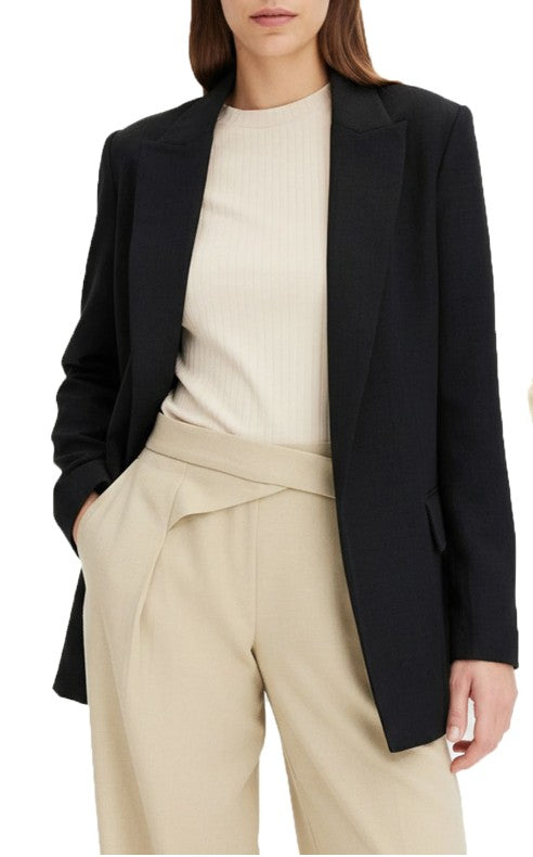 klassischer Blazer für Damen in Leinenoptik mit gestreiftem Futter Loose Fit -Schwarz