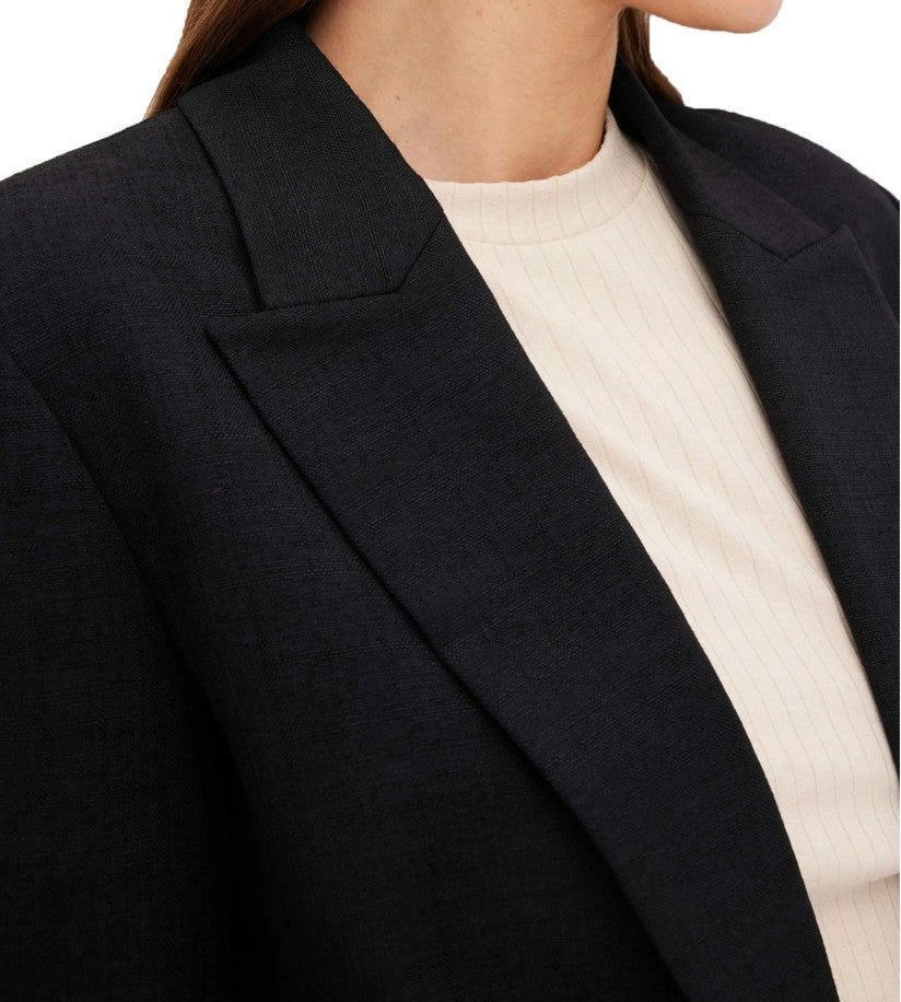 klassischer Blazer für Damen in Leinenoptik mit gestreiftem Futter Loose Fit -Schwarz