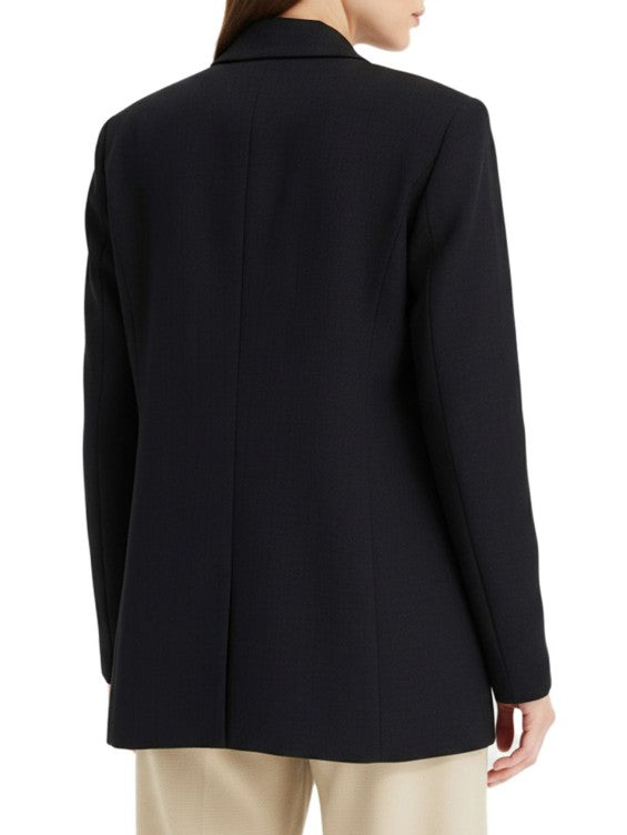 klassischer Blazer für Damen in Leinenoptik mit gestreiftem Futter Loose Fit -Schwarz