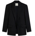 klassischer Blazer für Damen in Leinenoptik mit gestreiftem Futter Loose Fit -Schwarz