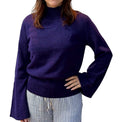 Damen Sweatshirt Strick-Pullover mit Trompeten-Ärmel Sommer-Pullover Langarm-Shirt Lila