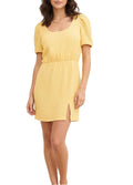 kurzes Damen Shirt-Kleid aus strukturiertem Crêpe Jersey-Kleid Sommer-Kleid Gelb