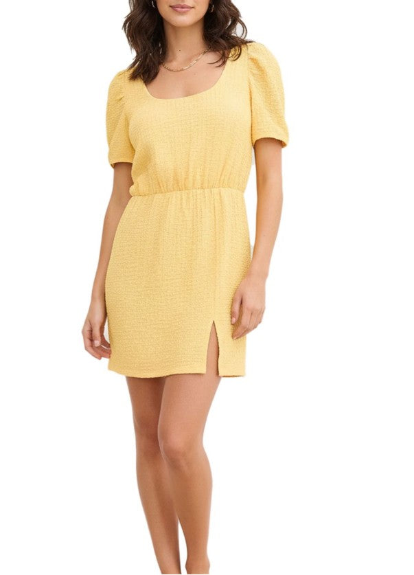 kurzes Damen Shirt-Kleid aus strukturiertem Crêpe Jersey-Kleid Sommer-Kleid Gelb