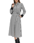 klassisches Damen Midi-Kleid Hemdblusen-Kleid