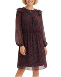 Damen Jeresy-Kleid mit dezenten Rüschen-Details Langarm-Kleid Freizeit-Kleid - Rot/Grün/schwarz
