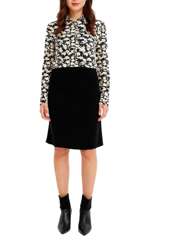 Women's flared midi skirt, stylish knit skirt,black