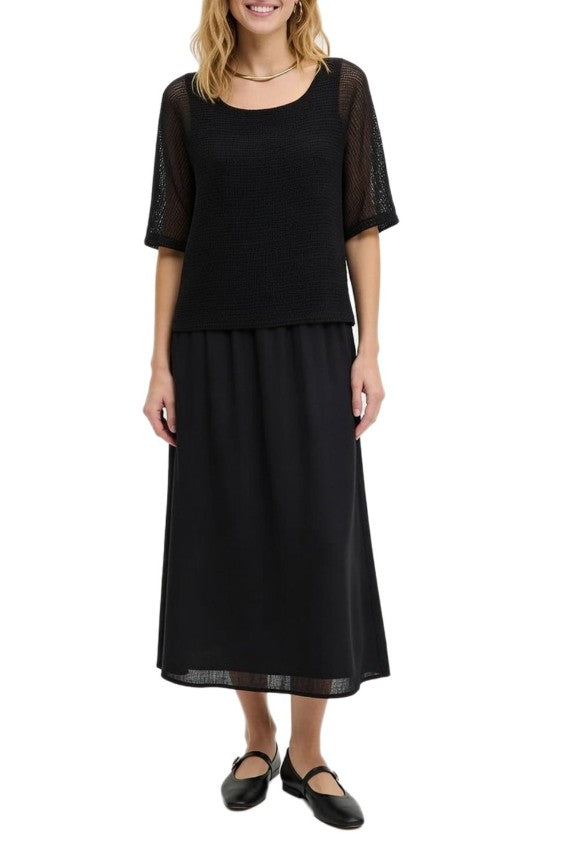 Asymmetrisches Damen-Midikleid im 2-in-1-Lagenlook – Schwarz