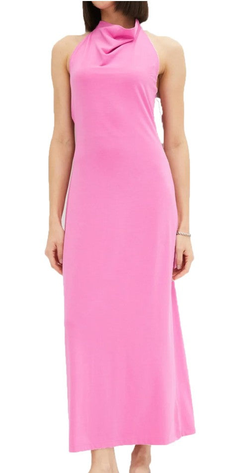 langes Damen Sommer-Kleid Neckholder-Kleid mit extravagantem Rücken Maxi-Kleid-Pink