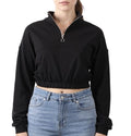 ZEGY Damen Crop-Pullover Half Zip Langarm-Shirt Baumwoll-Pulli Cropped&nbsp; in Weiß, Schwarz