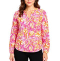 ZWILLINGSHERZ Damen Sommer-Bluse mit auffälligen-Muster Baumwoll Langarmshirt&nbsp; Weiß/Orange/Pink