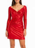 Elegant Women's Jersey Dress with Metallic Effect Evening Dress with Long Sleeves Red