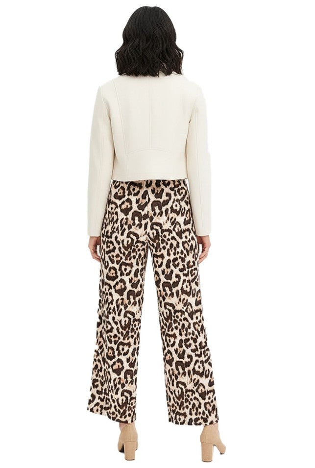 Stylish women's wide-leg leopard print trousers, everyday pants black/beige