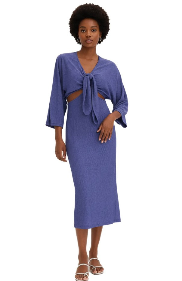 stylisches Damen Midi-Kleid mit Cut-Outs Langarm-Kleid Herbst-Kleid - Blau