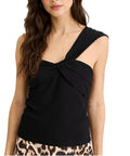Women's Summer Top, Asymmetrical Wrap-Look Top, - Black