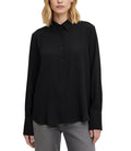 langärmlige Damen Bluse aus Viskose-Mix mit Ballon-Saum Sommer-Shirt-Schwarz