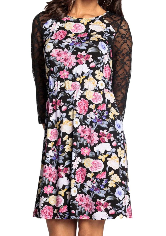 melrose Mini-Kleid Damen Sommerkleid -Abend-Kleid-Schwarz/Bunt