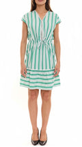 AJC Damen gestreiftes Mini-Kleid leichtes Baumwoll-Kleid Sommer-Kleid-Weiß/Grün