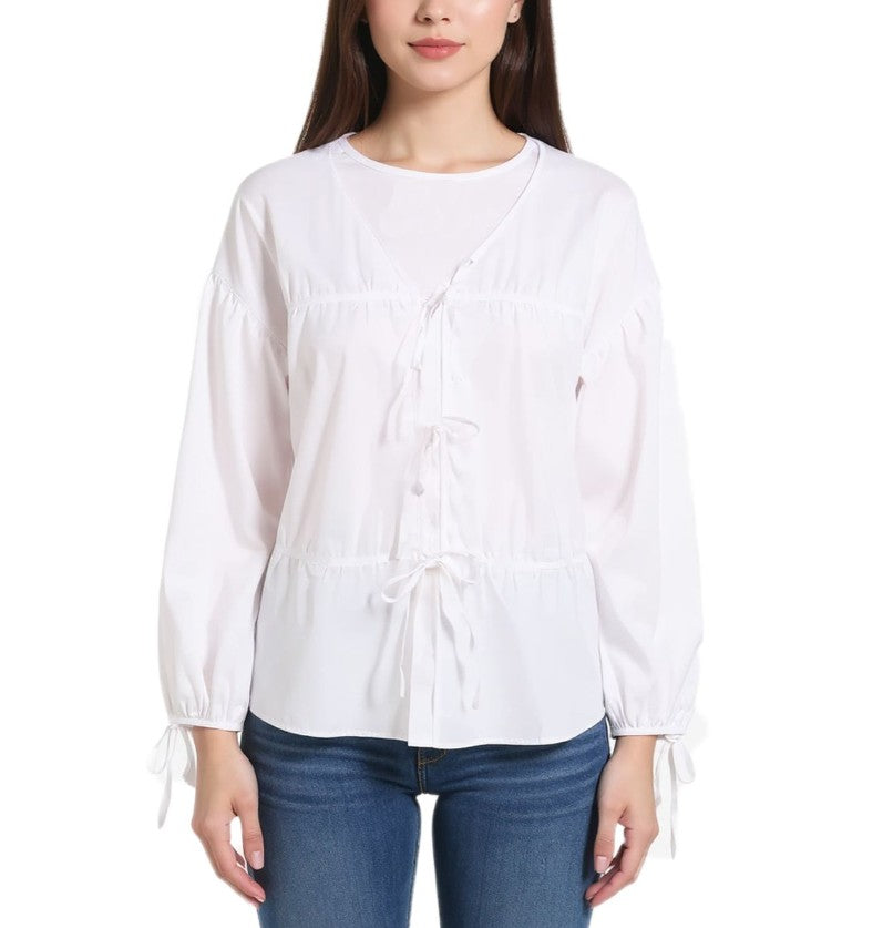 Women's Blouse with Ties, Cardigan, Summer Shirt White