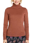 Damen Feinstrick-Pullover Rollkragen-Pulli aus reiner Baumwolle Braun