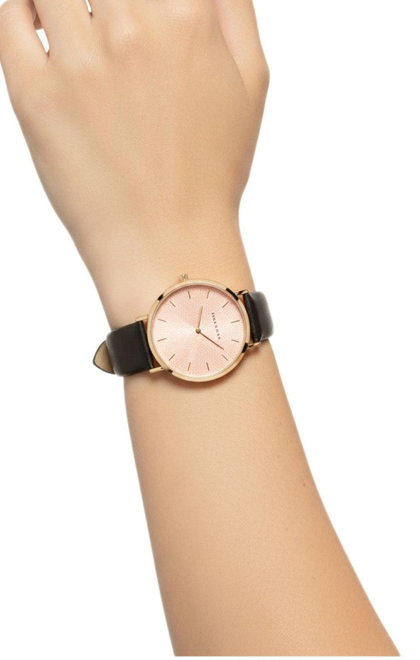 LILY + STONE Damen Armband-Uhr analoge Quarz-Uhr mit Leder-Armband 35 mm