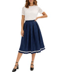 Fashionable women's dirndl skirt traditional skirt with paisley and lace-dark blue