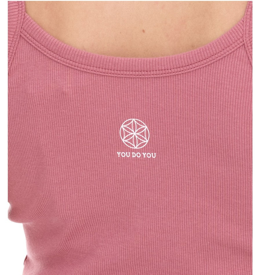 YOU DO YOU Damen Crop-Top geripptes Fitness-Top Baumwoll-Shirt Tanktop Yoga-Alt-Rosa