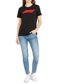 sportliches PUMA x F1 Formel 1 Motorsport Damen T-Shirt Baumwoll-Shirt F1 Klassiker-Schwarz