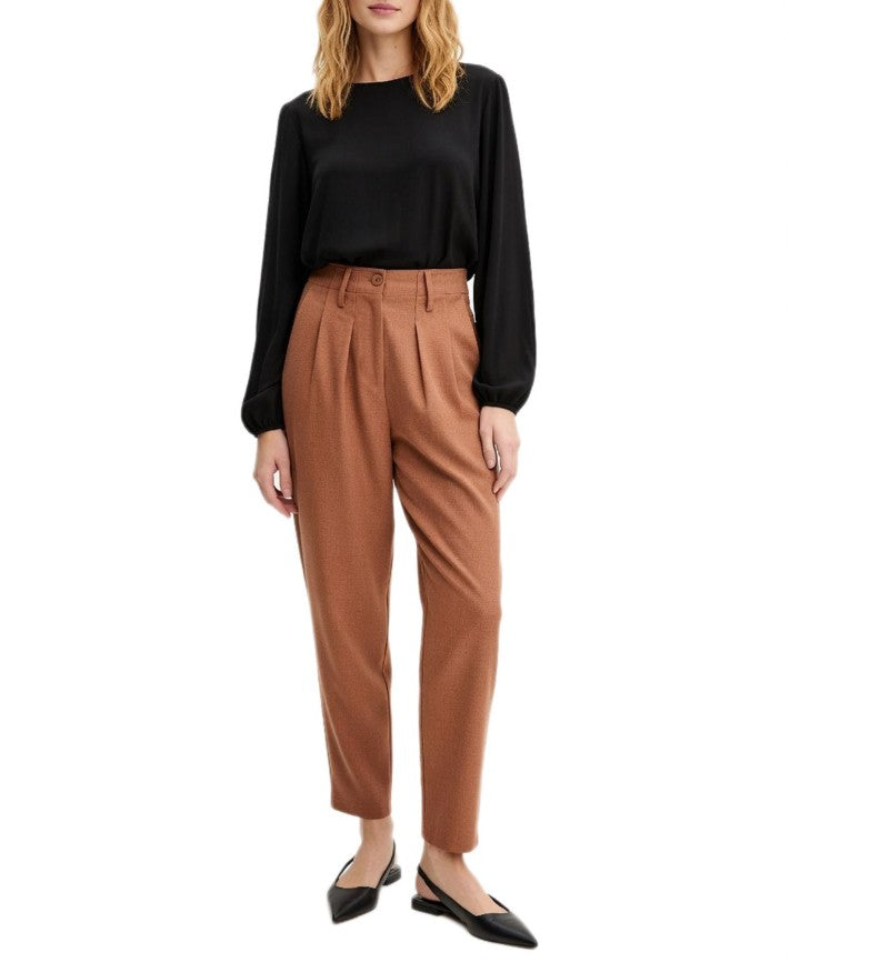 Comfortable Women's Pleated Wool-Look Trousers, Loose Fit, Casual Trousers&nbsp; Brown