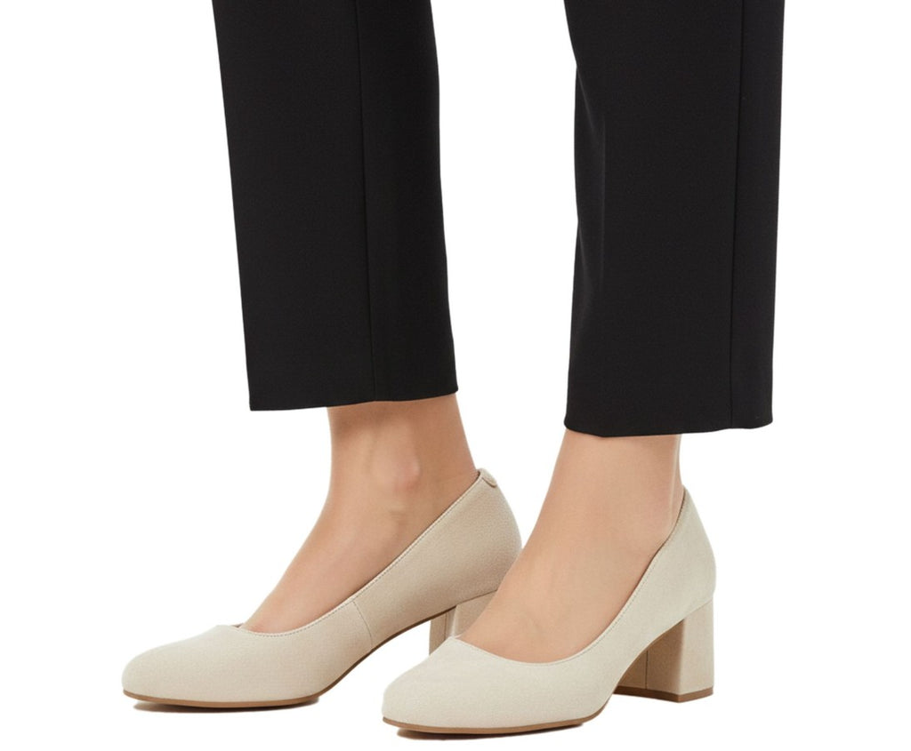 zeitlose Damen Pumps in Veloursleder-Optik Business-Schuhe mit Blockabsatz Beige
