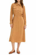 Klassisches Damen Hemdblusenkleid aus Viskose-Mix Maxi-Kleid -Braun
