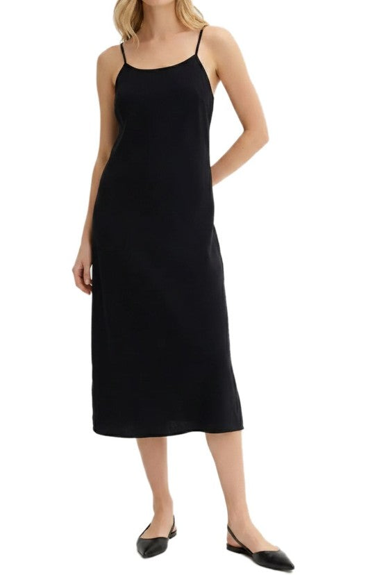 trendiges Damen Flanell Kleid verstellbares Baumwoll-Kleid mit Spaghetti-Trägern - Schwarz