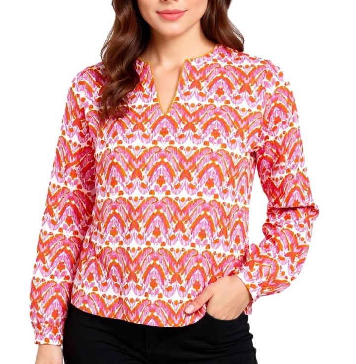 ZWILLINGSHERZ Joyful Damen Sommer-Bluse Tunika-Shirt-Orange/Pink/Weiß