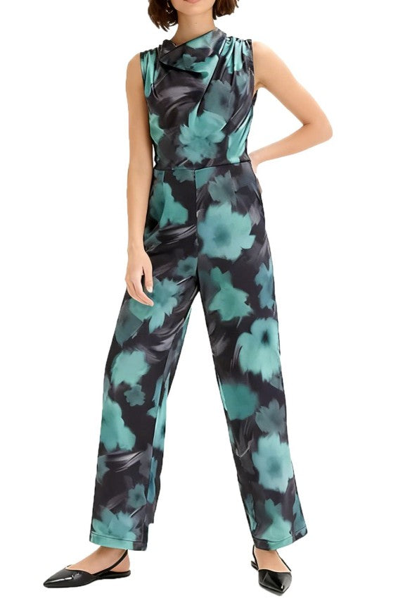bonprix-floraler Damen Satin Jumpsuit mit Blumenmuster Urlaubs-Outfit Grün/Blau