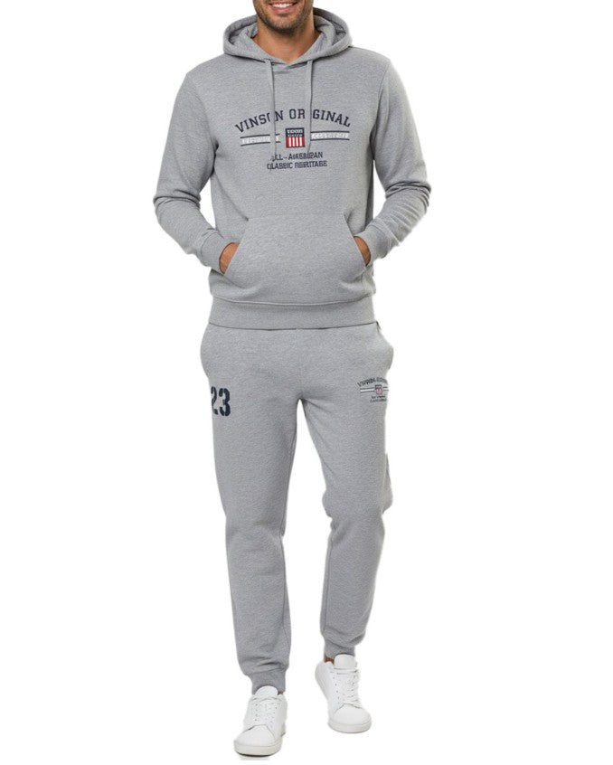 VINSON Herren Hoodie Baumwoll-Pullover mit Logo-Print Kapuzen-Pullover&nbsp; in Grau&nbsp;