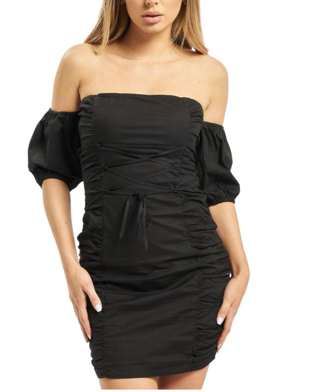 Missguided – Gerüschtes Kleid aus Baumwollpopeline in Schwarz