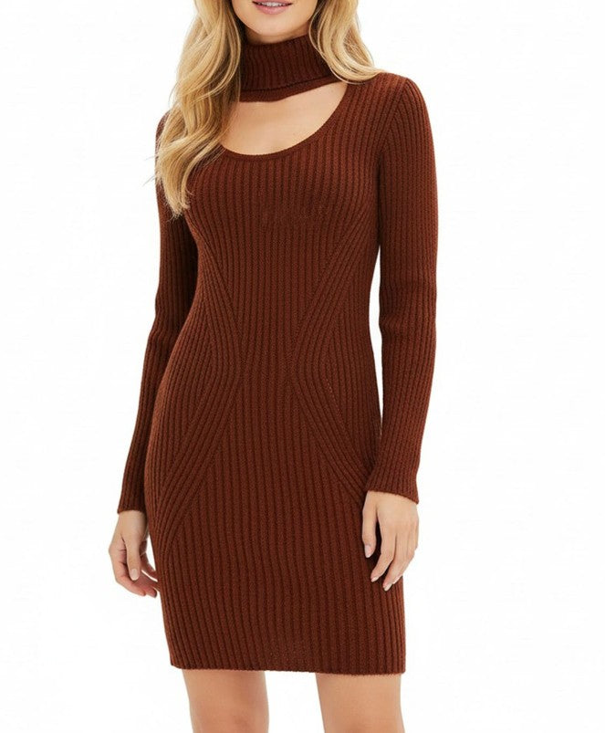 Damen Strick-Kleid Mini-Kleid -Braun