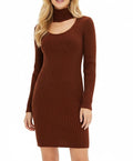 Damen Strick-Kleid Mini-Kleid -Braun