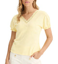 Women's T-Shirt with Decorative Elements, Short-Sleeved Shirt Yellow