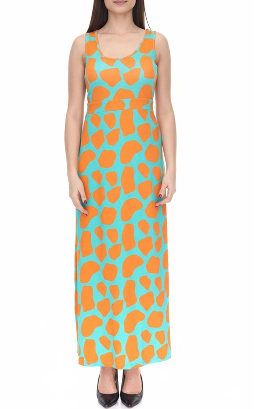 Aniston CASUAL Damen Jersey-Kleid mit farbenfrohem Druck Maxi-Kleid Türkis/Orange