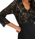zeitloses Damen Abend-Kleid Chiffon-Kleid mit 3/4-Ärmeln Midi-Kleid-Schwarz&nbsp;
