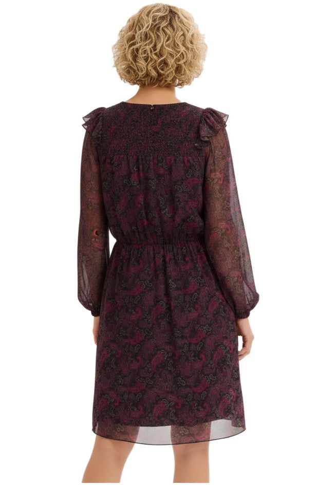 Damen Jeresy-Kleid mit dezenten Rüschen-Details Langarm-Kleid Freizeit-Kleid - Rot/Grün/schwarz