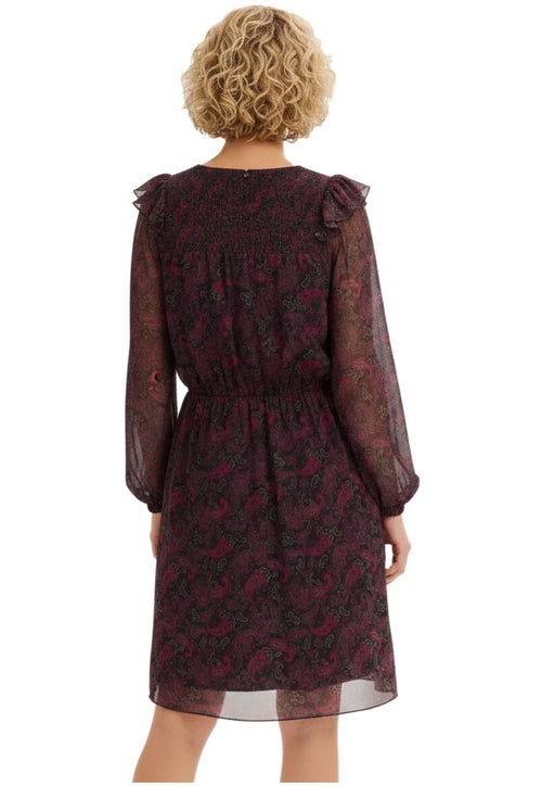 Damen Jeresy-Kleid mit dezenten Rüschen-Details Langarm-Kleid Freizeit-Kleid - Rot/Grün/schwarz
