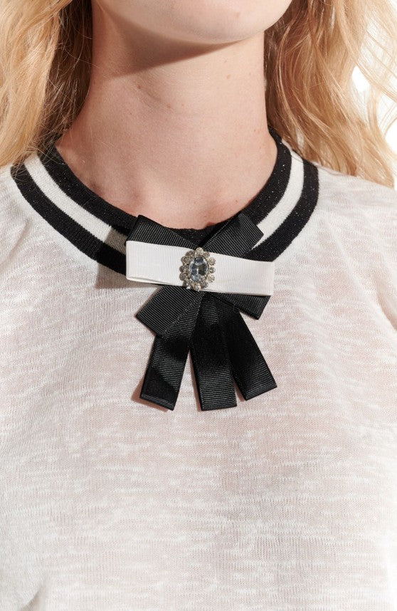 vestino Damen T-Shirt Kurzarm-Shirt mit Schleife Sommer-Shirt-Weiß