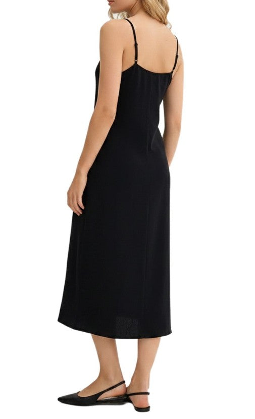 trendiges Damen Flanell Kleid verstellbares Baumwoll-Kleid mit Spaghetti-Trägern - Schwarz