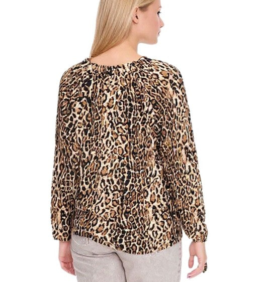 vestino Damen Bluse Off-Shoulder Carmen-Bluse mit Leoparden-Print Sommer-Shirt 900319 Beige/Schwarz